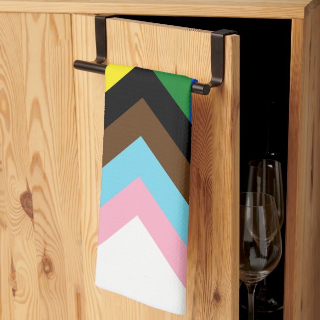 SlipperyJoe's Progress Pride Flag six classic hori Kitchen Towel (Thirds Fold)