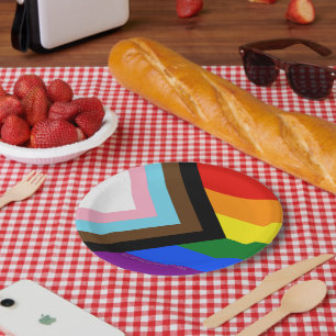 SlipperyJoe's Progress Pride Flag six classic hori Paper Plate