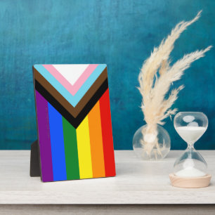 SlipperyJoe's Progress Pride Flag six classic hori Plaque