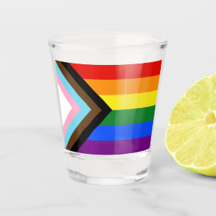 SlipperyJoe's Progress Pride Flag six classic hori Shot Glass