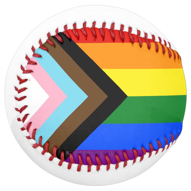 SlipperyJoe's Progress Pride Flag six classic hori Softball (Front Left)