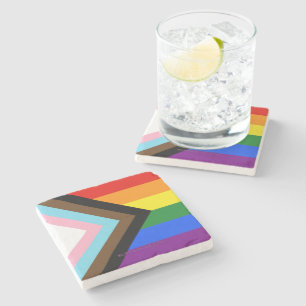 SlipperyJoe's Progress Pride Flag six classic hori Stone Coaster