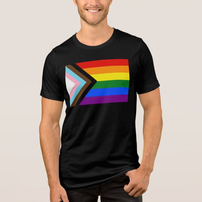 SlipperyJoe's Progress Pride Flag six classic hori Tri-Blend Shirt (Front)
