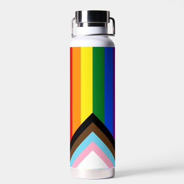 SlipperyJoe's Progress Pride Flag six classic hori Water Bottle (Back)