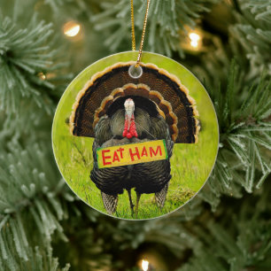SlipperyJoe's proud turkey eat ham red wattle hang Ceramic Ornament