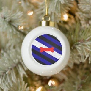 SlipperyJoe's puppy play pride flag express kink i Ceramic Ball Christmas Ornament