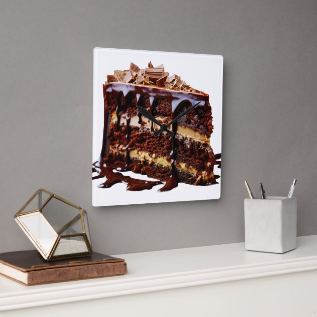 SlipperyJoe's pure chocolate cake decadence rich s Square Wall Clock (Office)