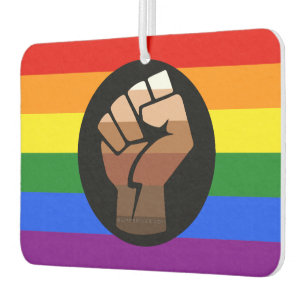 SlipperyJoe's queer people colour flag raised fist Air Freshener