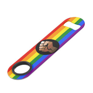 SlipperyJoe's queer people colour flag raised fist Bar Key