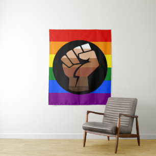 SlipperyJoe's queer people colour flag raised fist Tapestry