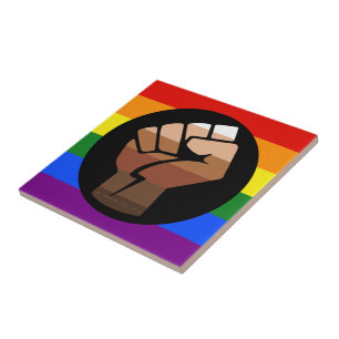 SlipperyJoe's queer people colour flag raised fist Tile