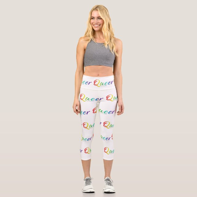 SlipperyJoe's queer single expressive word smooth  Capri Leggings (Front)