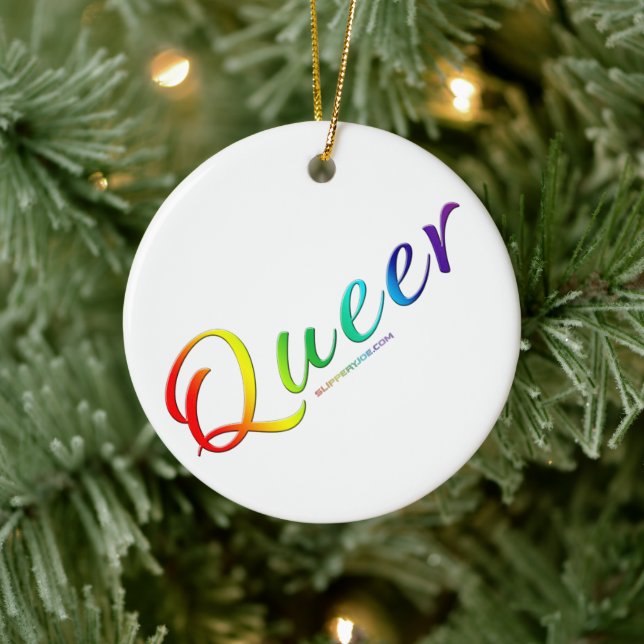 SlipperyJoe's queer single expressive word smooth  Ceramic Ornament (Tree)