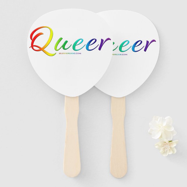 SlipperyJoe's queer single expressive word smooth  Hand Fan (Front and Back)