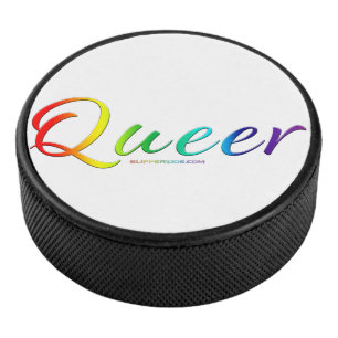 SlipperyJoe's queer single expressive word smooth Hockey Puck