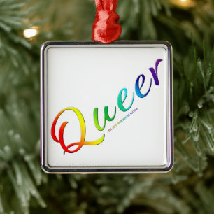 SlipperyJoe's queer single expressive word smooth Metal Ornament