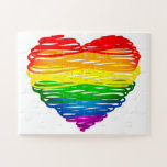 SlipperyJoe's rainbow colored heart scribbled swir Jigsaw Puzzle<br><div class="desc">SlipperyJoe's rainbow colored heart scribbled swirling hand drawn lines loops overlaping vibrant energetic shape pulse sensation radiating energy artistic LGBTQIA gay pride gifts continuous gradient feels alive motion red orange yellow green blue purple transcends colorful illustration spontaneous expressive feel uneven lines radiating outwards love inclusivity message</div>