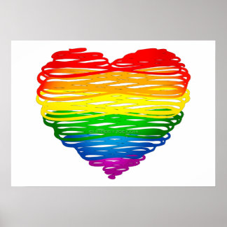SlipperyJoe's rainbow colored heart scribbled swir Poster