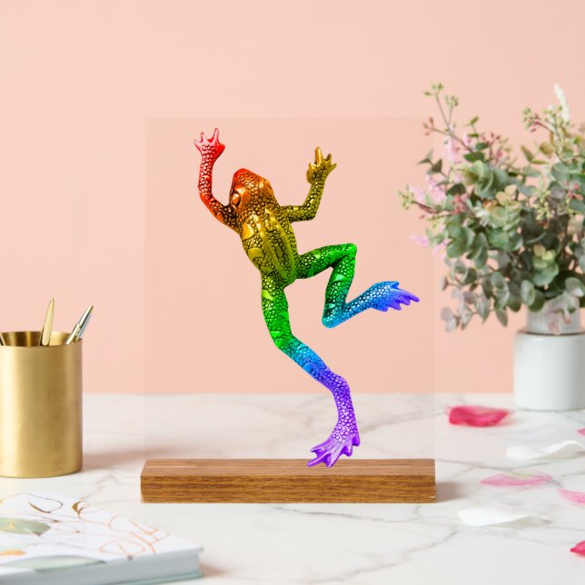 SlipperyJoe's rainbow coloured frog rendered sculp Acrylic Sign (Wedding)