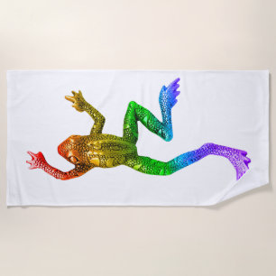 SlipperyJoe's rainbow coloured frog rendered sculp Beach Towel