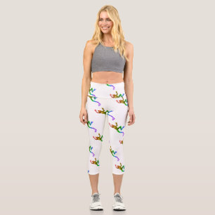 SlipperyJoe's rainbow coloured frog rendered sculp Capri Leggings