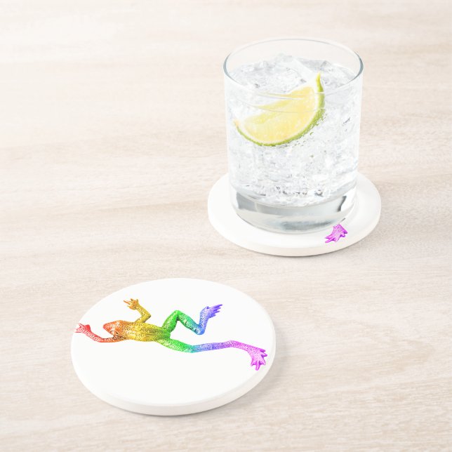 SlipperyJoe's rainbow coloured frog rendered sculp Coaster (Side)
