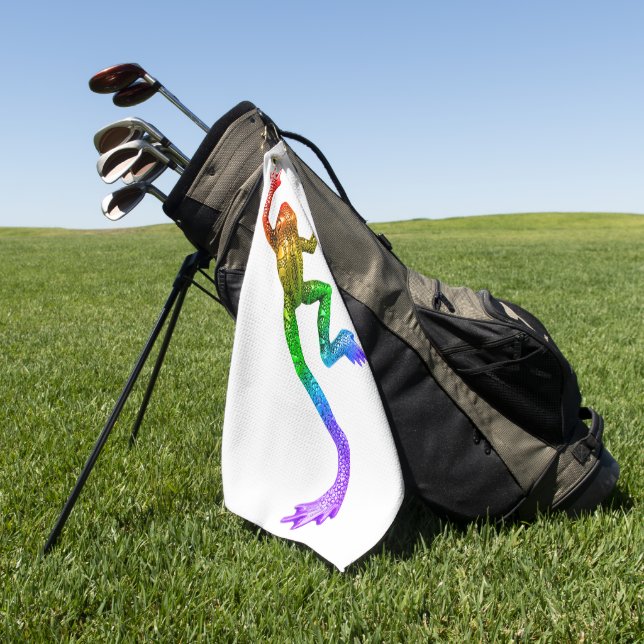SlipperyJoe's rainbow coloured frog rendered sculp Golf Towel (Green)