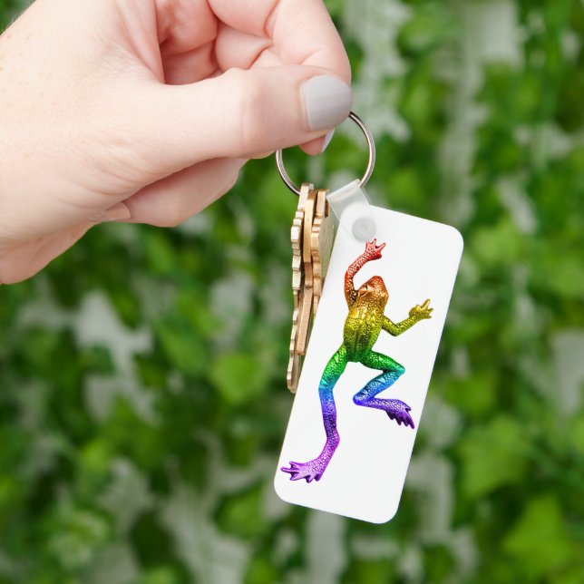 SlipperyJoe's rainbow coloured frog rendered sculp Keychain (Hand)