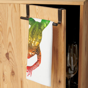 SlipperyJoe's rainbow coloured frog rendered sculp Kitchen Towel