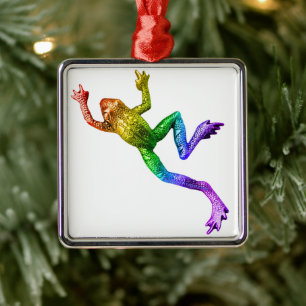 SlipperyJoe's rainbow coloured frog rendered sculp Metal Ornament