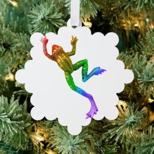 SlipperyJoe's rainbow coloured frog rendered sculp Ornament Card