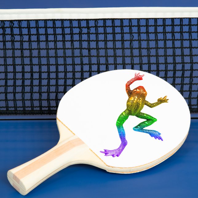SlipperyJoe's rainbow coloured frog rendered sculp Ping Pong Paddle (Insitu)