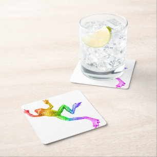 SlipperyJoe's rainbow coloured frog rendered sculp Square Paper Coaster