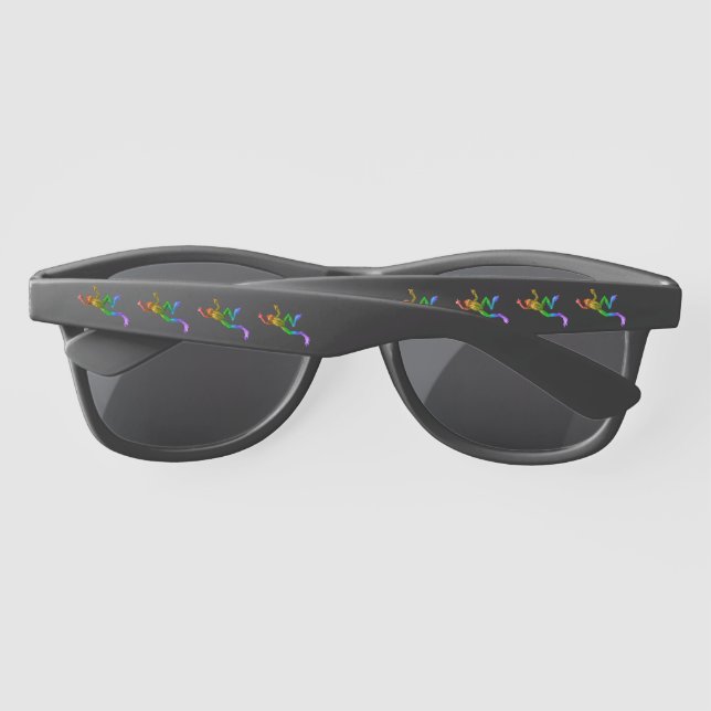 SlipperyJoe's rainbow coloured frog rendered sculp Sunglasses (Back)