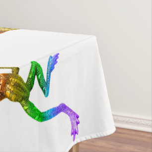 SlipperyJoe's rainbow coloured frog rendered sculp Tablecloth