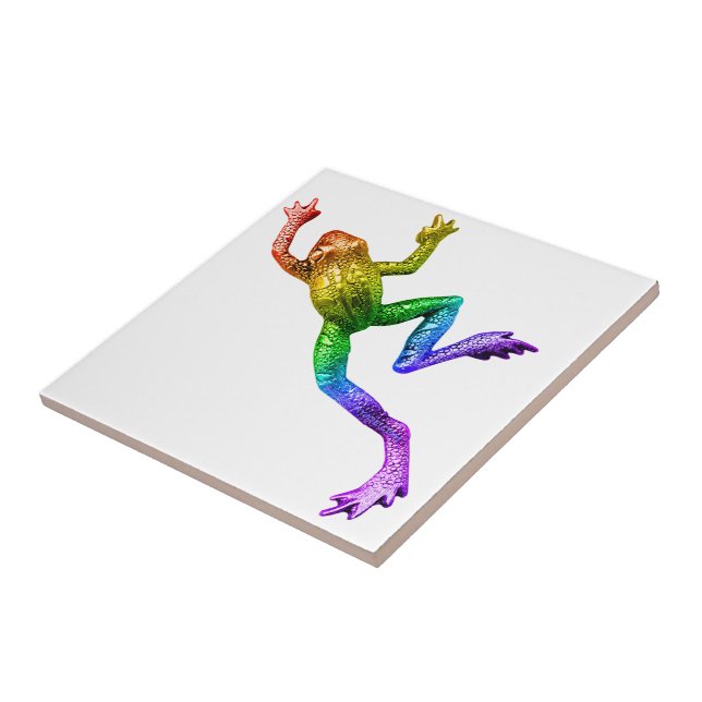 SlipperyJoe's rainbow coloured frog rendered sculp Tile (Side)