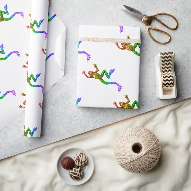 SlipperyJoe's rainbow coloured frog rendered sculp Wrapping Paper (Crafts)