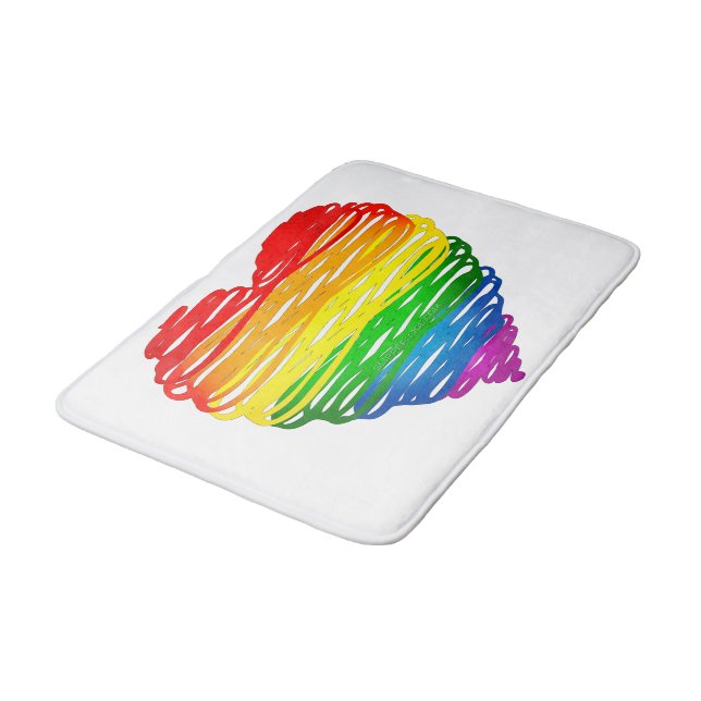 SlipperyJoe's rainbow coloured heart scribbled swi Bath Mat (Angled)