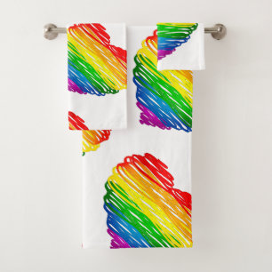 SlipperyJoe's rainbow coloured heart scribbled swi Bath Towel Set