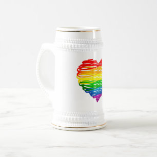 SlipperyJoe's rainbow coloured heart scribbled swi Beer Stein