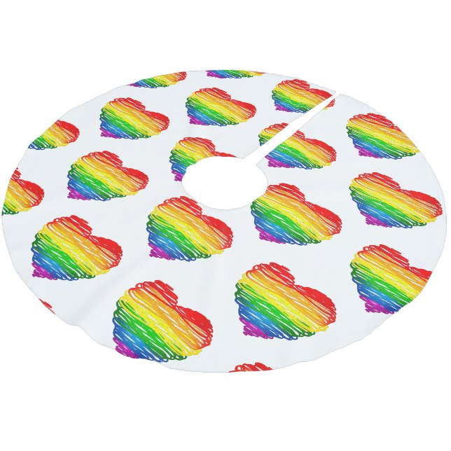 SlipperyJoe's rainbow coloured heart scribbled swi Brushed Polyester Tree Skirt (Angled)