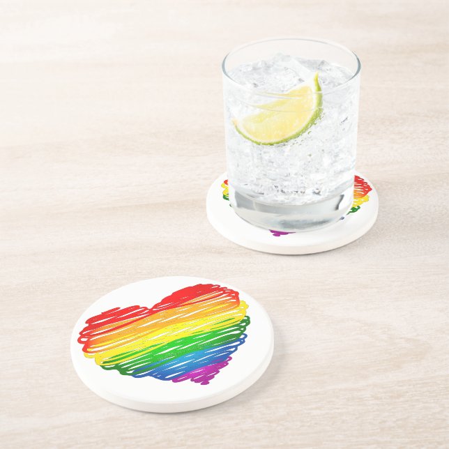 SlipperyJoe's rainbow coloured heart scribbled swi Coaster (Side)