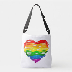 SlipperyJoe's rainbow coloured heart scribbled swi Crossbody Bag