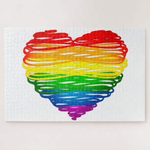 SlipperyJoe's rainbow coloured heart scribbled swi Jigsaw Puzzle