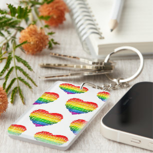 SlipperyJoe's rainbow coloured heart scribbled swi Keychain
