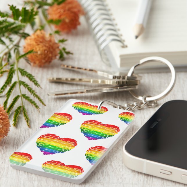 SlipperyJoe's rainbow coloured heart scribbled swi Keychain (Front Right)