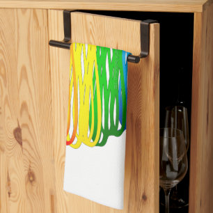 SlipperyJoe's rainbow coloured heart scribbled swi Kitchen Towel