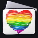 SlipperyJoe's rainbow coloured heart scribbled swi Laptop Sleeve<br><div class="desc">SlipperyJoe's rainbow coloured heart scribbled swirling hand drawn lines loops overlaping vibrant energetic shape pulse sensation radiating energy artistic LGBTQIA gay pride gifts continuous gradient feels alive motion red orange yellow green blue purple transcends colourful illustration spontaneous expressive feel uneven lines radiating outwards love inclusivity message</div>
