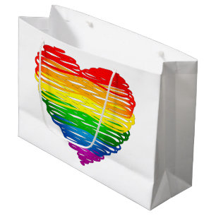 SlipperyJoe's rainbow coloured heart scribbled swi Large Gift Bag