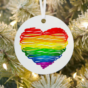 SlipperyJoe's rainbow coloured heart scribbled swi Metal Ornament